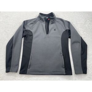Spyder Mens Small Gray Black 1/4 Zip Fleece Pullover Jacket Textured Knit S/P/P